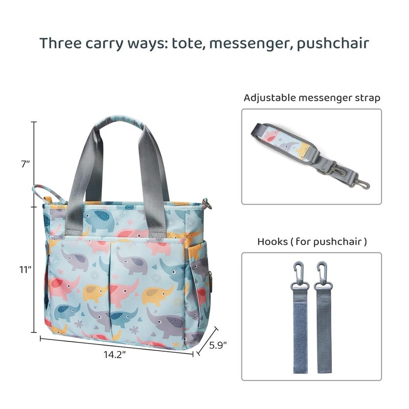 PHEBEN Store Diaper Bag Tote Satchel Waterproof Messenger Baby Diaper Bags for Mom and Dad Multifunction Medium Travel Tote Bags (Blue Elephant) - Image 3